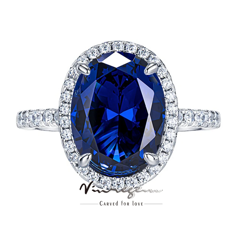 

Vinregem 8*10 MM Oval Cut Sapphire High Carbon Diamond Gemstone Women Ring 925 Sterling Silver Wedding Engagement Fine Jewelry