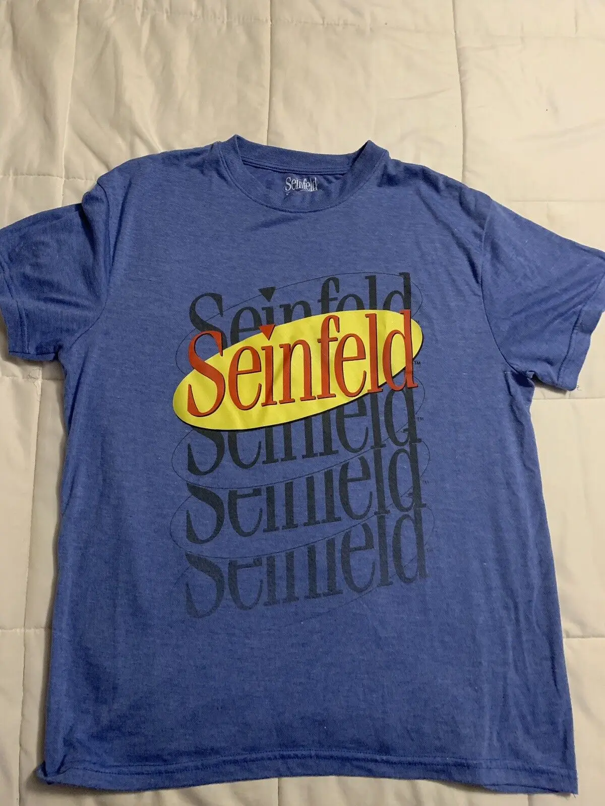 Seinfeld Mens Print Logo Blue Tee Shirt Medium Jerry George Kramer Elaine