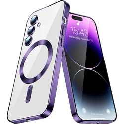 Crystal Clear Magnetic Protective Case - Transparent Plating, Soft and Durable Cover - Galaxy A27 (Dark purple)