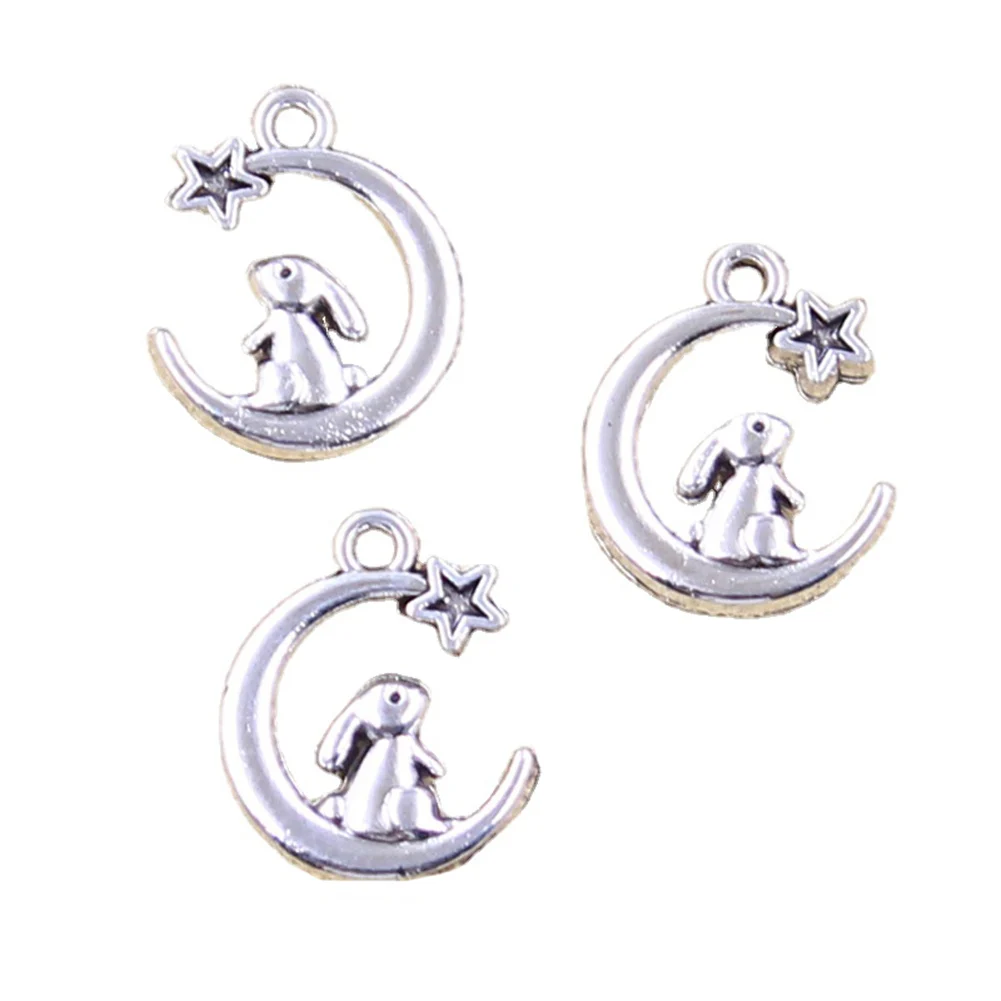 15pcs Charms Rabbit Moon Star 17x14mm Antique Silver Color Pendants ...
