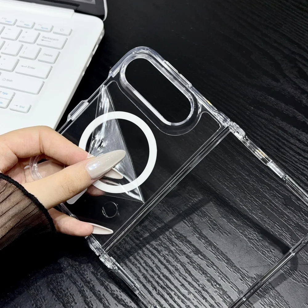 Transparent Magnetic Phone Case with Acrylic Protection and MagSafe Compatibility