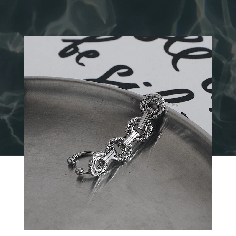 Metal Earrings Niche Personalities Design Sense Chain Circle One-piece Earrings Single Item Women's Fashion Accessories