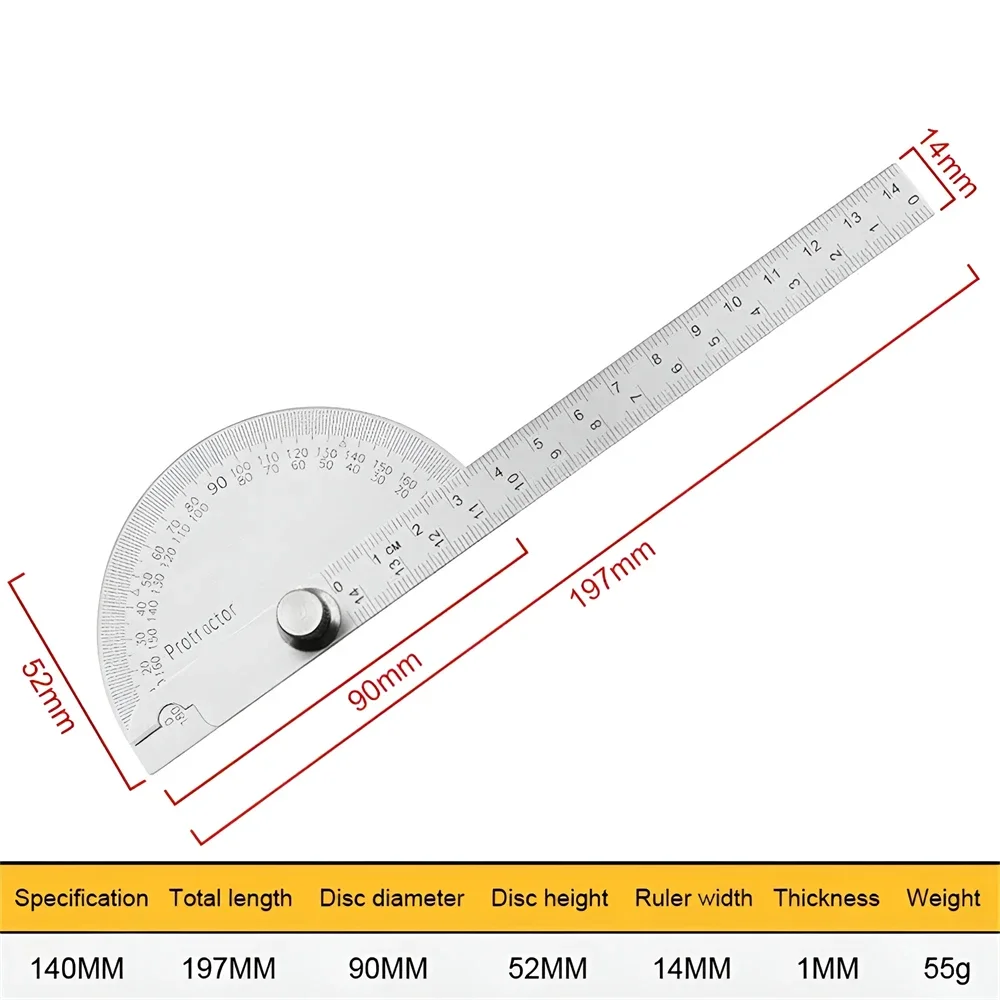 Angle Protractor Digital Angle Protractor Angle Measuring Tool 14cm 180 Degree Adjustable Stainless Steel Roundhead Mathematics Measuring Tool