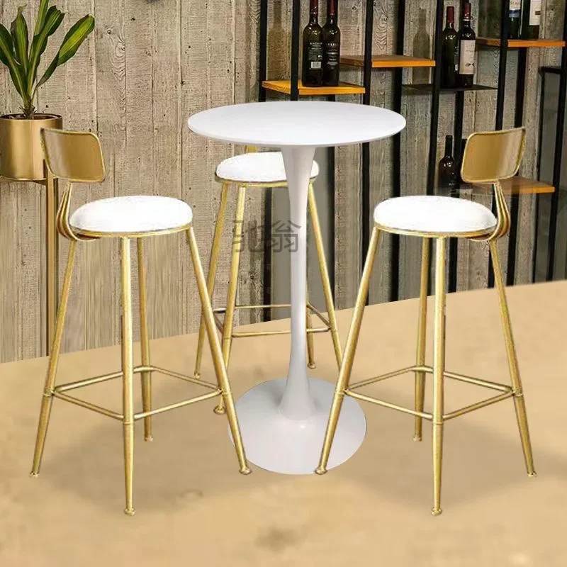

GG2059Bar round light luxury high-top milk tea shop home bar table high-top golden round table and chairs