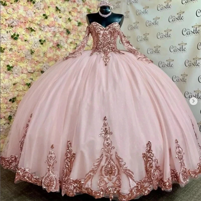 

ANGELSBRIDEP, Розовое Бальное Платье с длинным рукавом, платья для Quinceanera, для 15 дюймов, женское платье для дня рождения