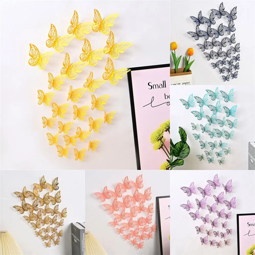 12PCS 3D Butterfly Wall Decals Stickers Hollow Butterflies Decal Butterflies Wall Art Decor For Wedding Party Home Decor