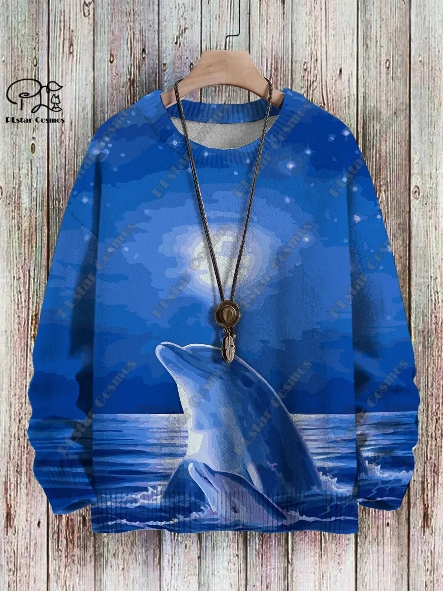 3D printed animal series sailboat lighthouse marine life pattern retro ugly sweater casual unisex winter sweater