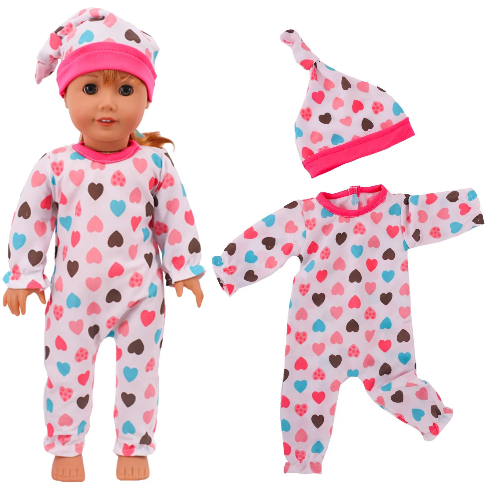Doll Clothes Long One Piece Pajamas + Nightcap For 18Inch American&43Cm Baby Doll Accessories Nenuco Sleeping Blanket