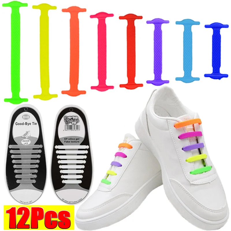 

12Pcs/set No Tie Up Shoe Laces Women Men Waterproof Silicone Elastic Shoelaces Creative Lazy Adult Sneakers Rubber Laces
