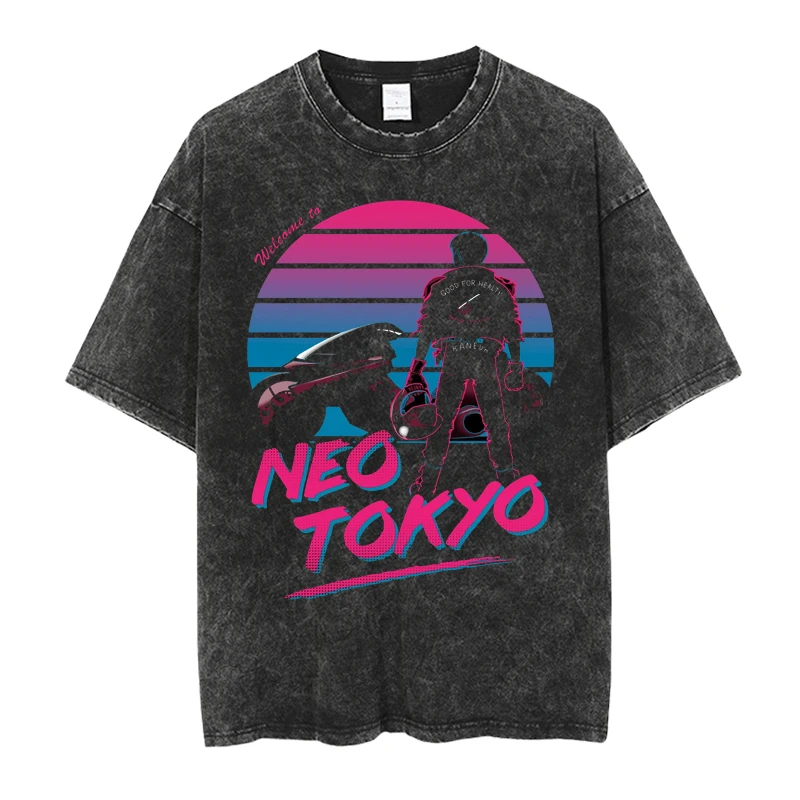 

Anime Retro Neo Tokyo Akira T Shirt Men Washed Short Sleeve Casual T-shirts Clothes for Teens Harajuku Streetwear top