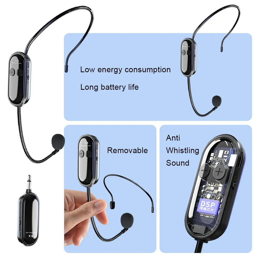 2.4G Wireless Microphone Headset Mic Head-mounted Wireless Microphone System for Voice Amplifier Stage Speakers Teach