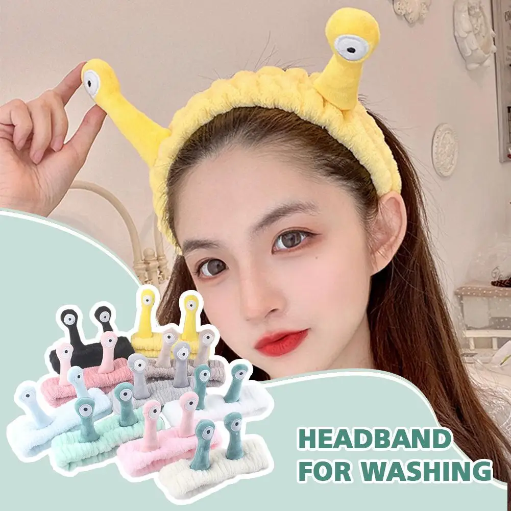 Cartoon Big Eye Snail Headband Cute Elastic Wash Face Makeup Hair Band Soft Warm Coral Fleece Hairbands For Women Girls Turban