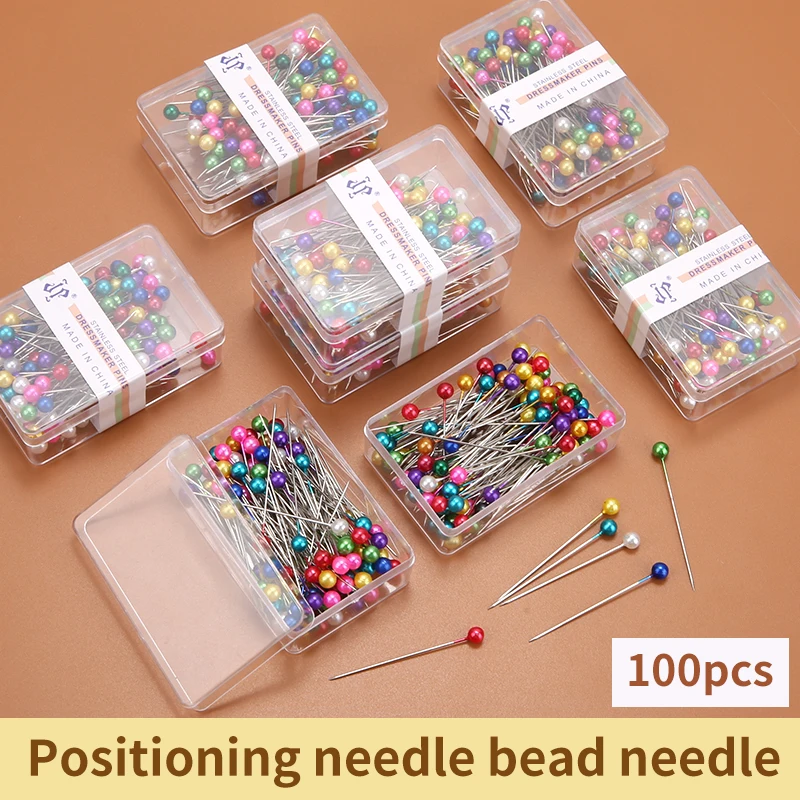 100/300/500pcs Colorful Round Pearl Head Needles Stitch Straight Push Sewing Pins For Dressmaking DIY Sewing Tools Positioning