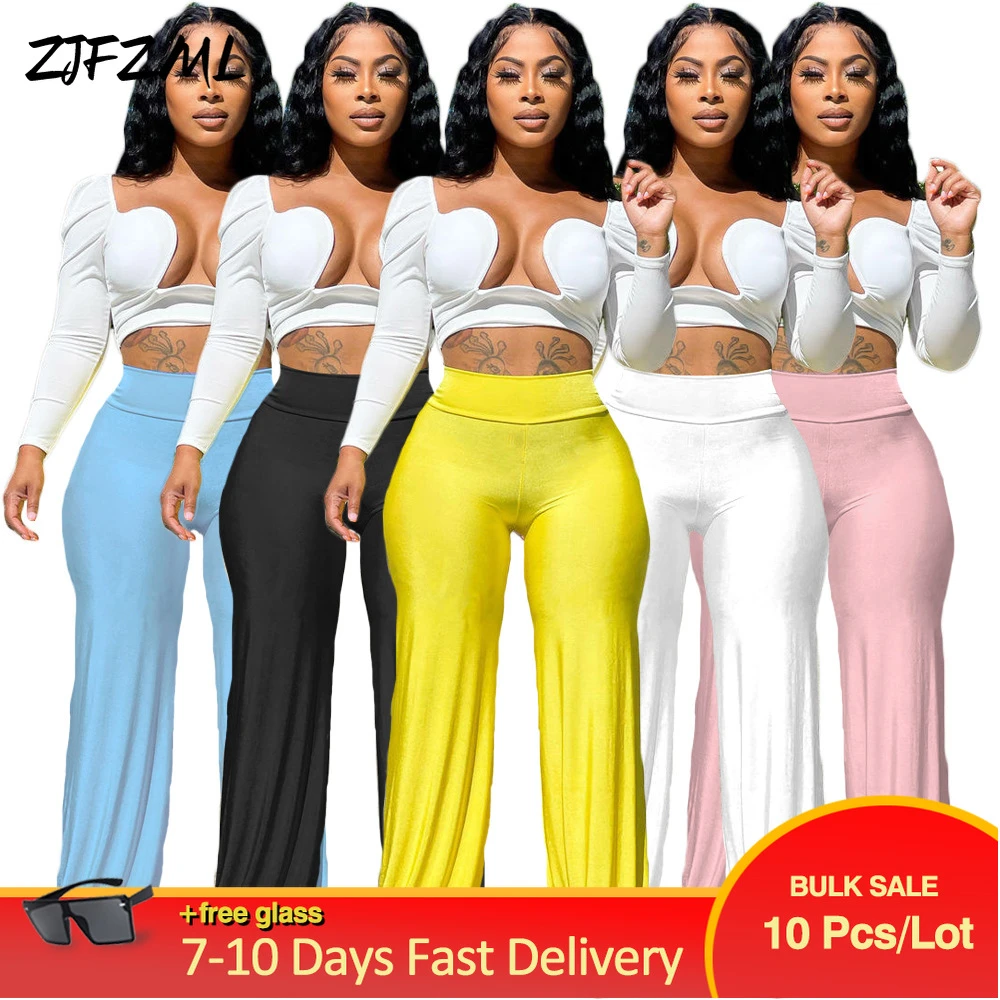 Bulk Items Wholesale Lots Office Lady High Waist Streetwear Empire Elastic  Waist Wide Leg Pants Concise Pleated Trousers Women - Pants & Capris -  AliExpress