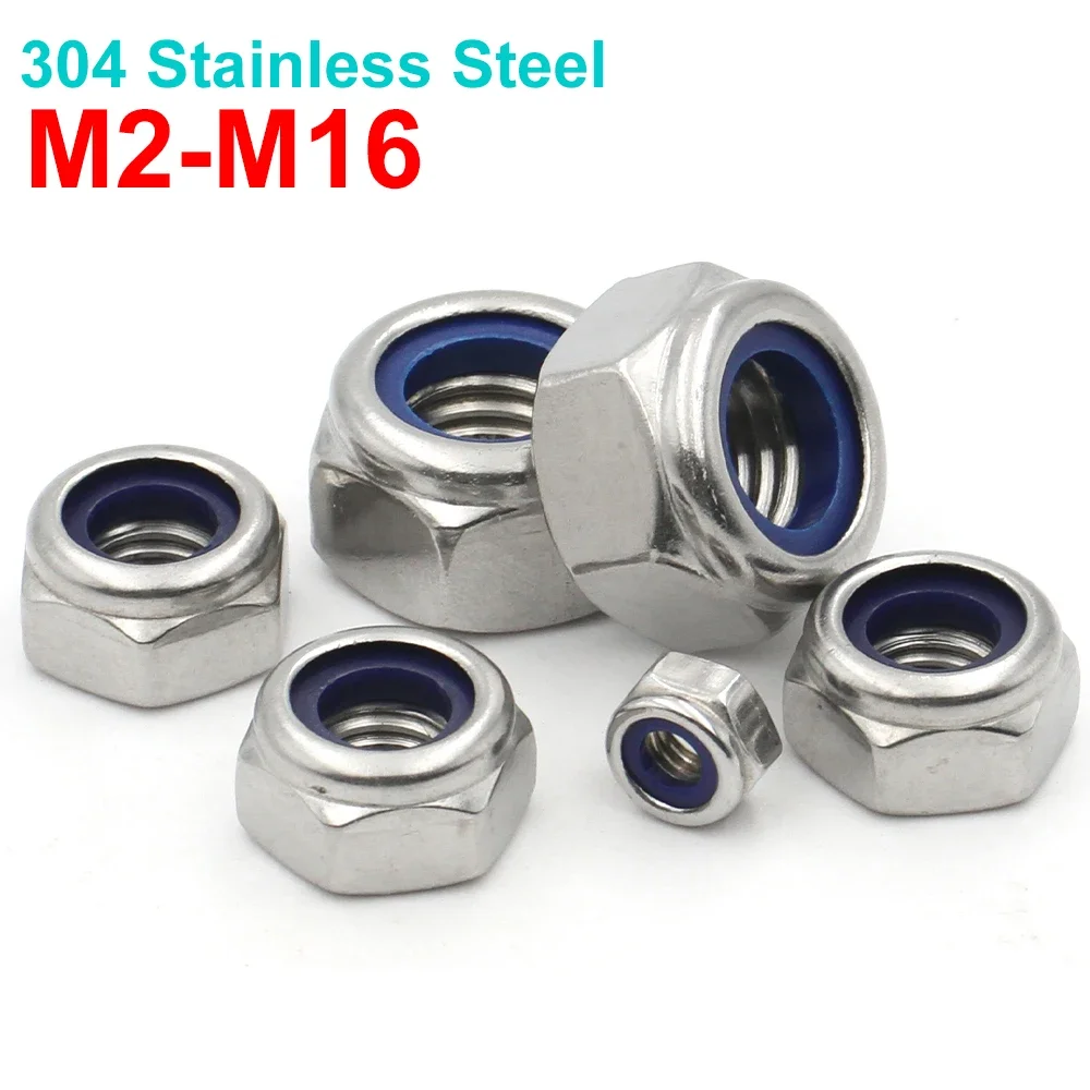 5/10/20/50pcs M2 M2.5 M3 M3.5 M4 M5 M6 M8 M10 M12 M14 M16 DIN985 304 Stainless Steel Hex Hexagon Nylon Insert Self Lock Nut