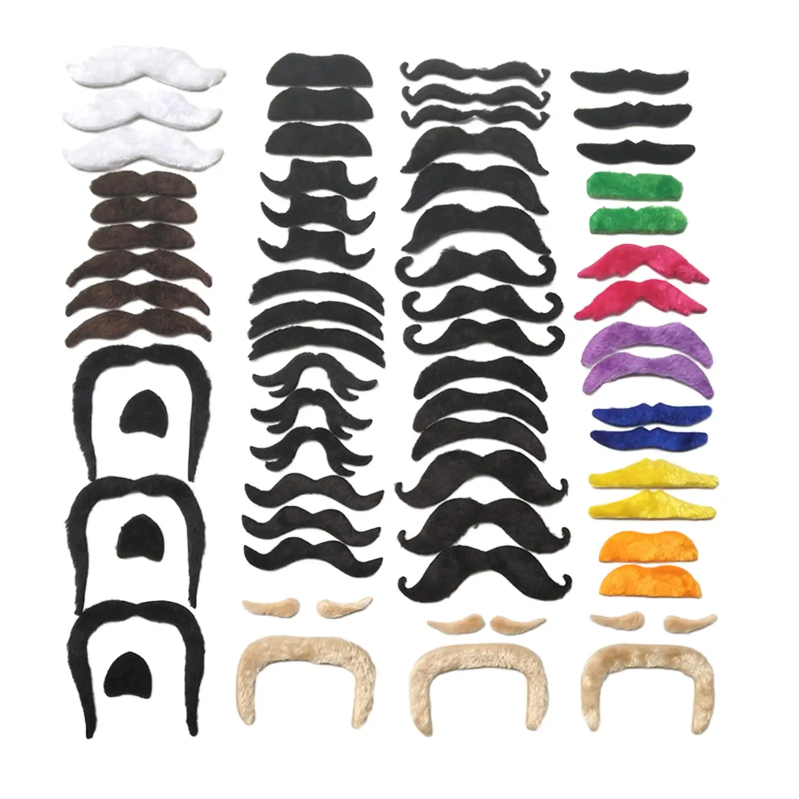 

66 Pieces Fake Mustaches 11 Colors Simulation Beards Hairy Beard for Masquerade Festivals Halloween Role Playing Decorations