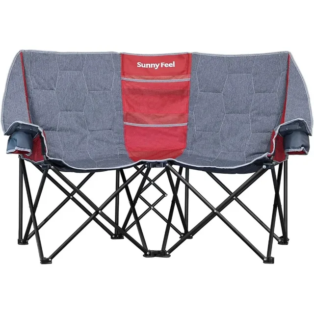 Folding Double Camping Chair, Oversized Loveseat Chair, Heavy Duty Portable/Foldable Lawn Chair with Storage 1