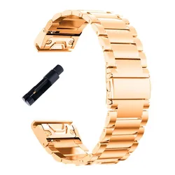 Quick Release Solid Stainless Steel Watch Strap - Metal Bracelet, Available in 20mm, 22mm, and 26mm Sizes - 26mm (Rose Gold)