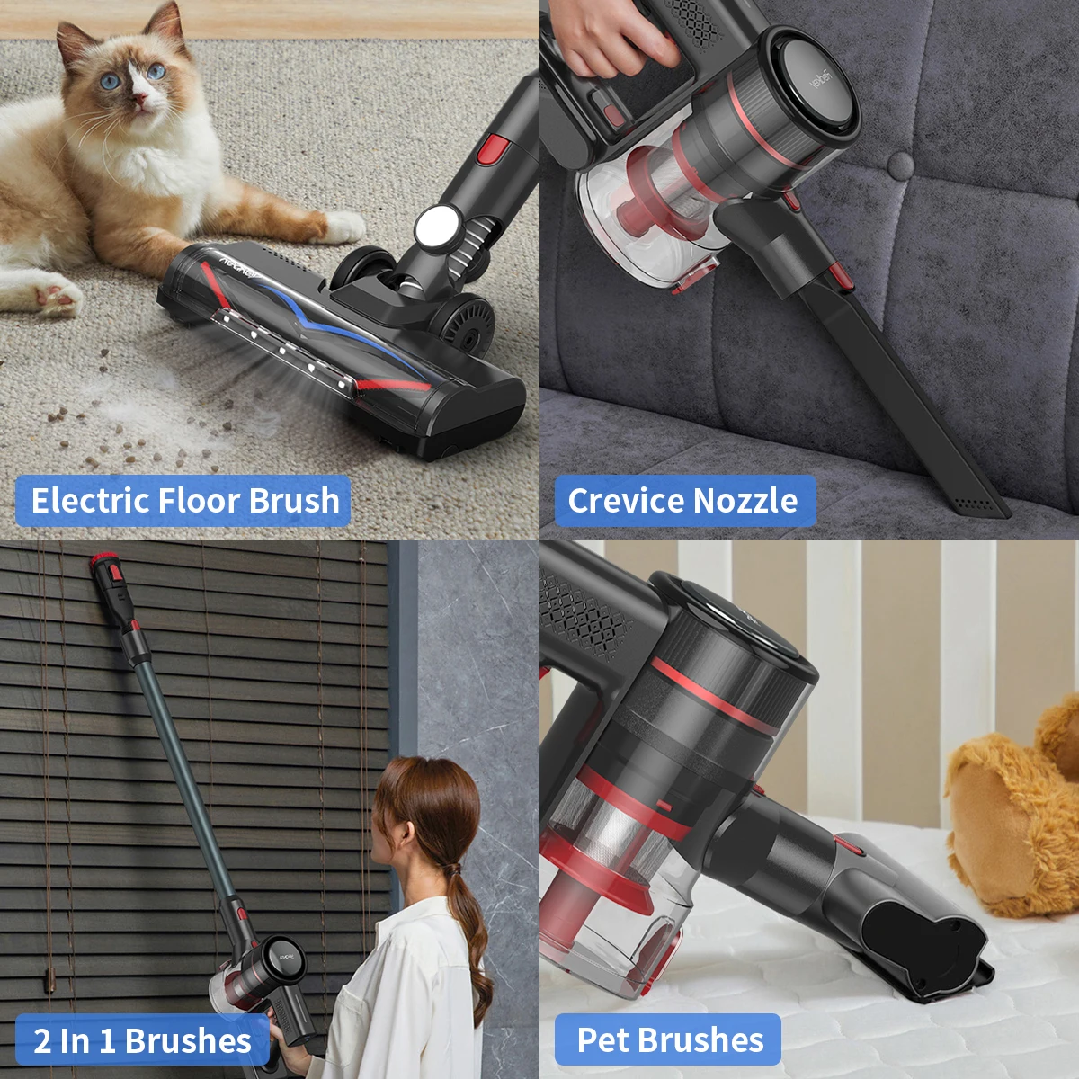  Proscenic Cordless Vacuum Cleaner, 30Kpa Cordless Stick Vacuum  with Strong Suction, Hardwood Floor Vacuum Whit Detachable Battery, Vacuum  Cleaner for Home…