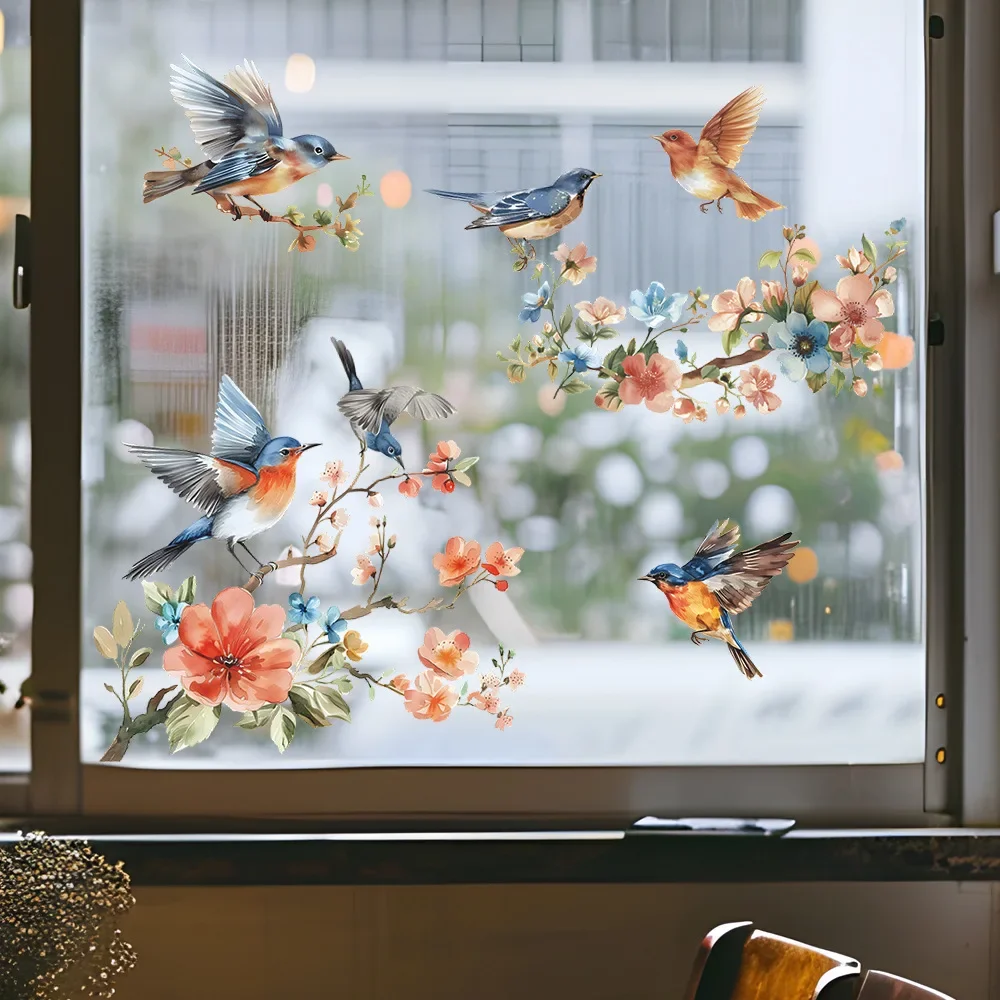 Flower Branches Bird Glass Windows Home Landscaping Decoration Electrostatic Uv Window Stickers Can Be Removed 1PCS
