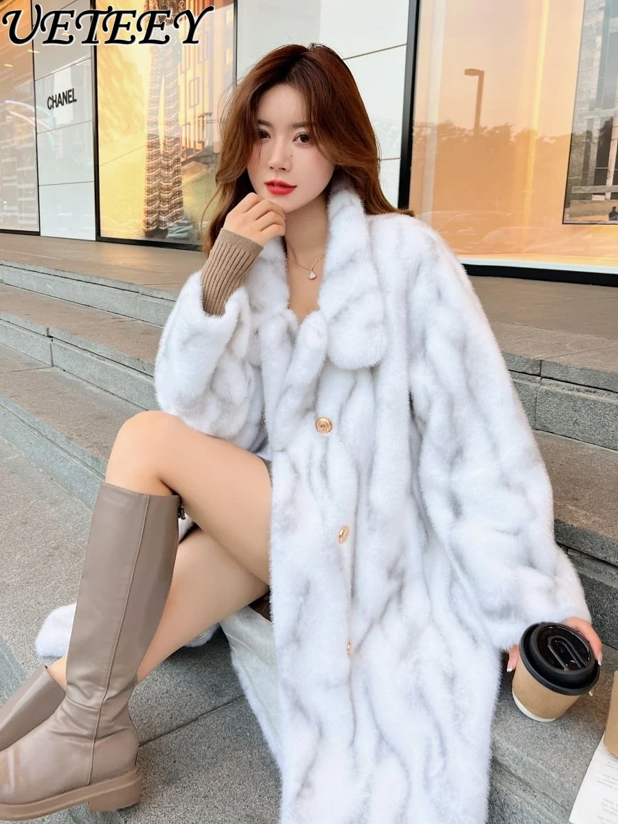 

Stand Collar Double Brewed Overcoat for Women Mid-Length Winter New Elegant Mink Extra Thick Mink Cashmere Faux Fur Coat