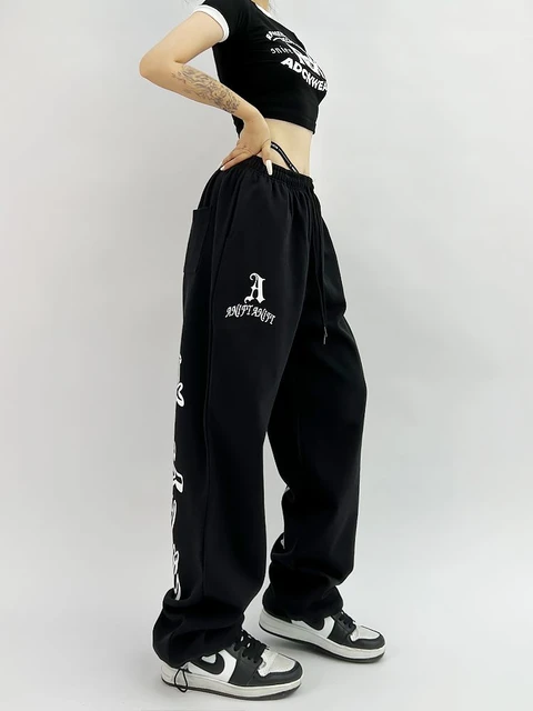 HOUZHOU-pantalones de chándal negros góticos de Hip Hop para correr,  pantalones holgados de gran tamaño, pantalones deportivos de pierna ancha  con gráfico Harajuku, Kpop Grunge, Y2K - AliExpress