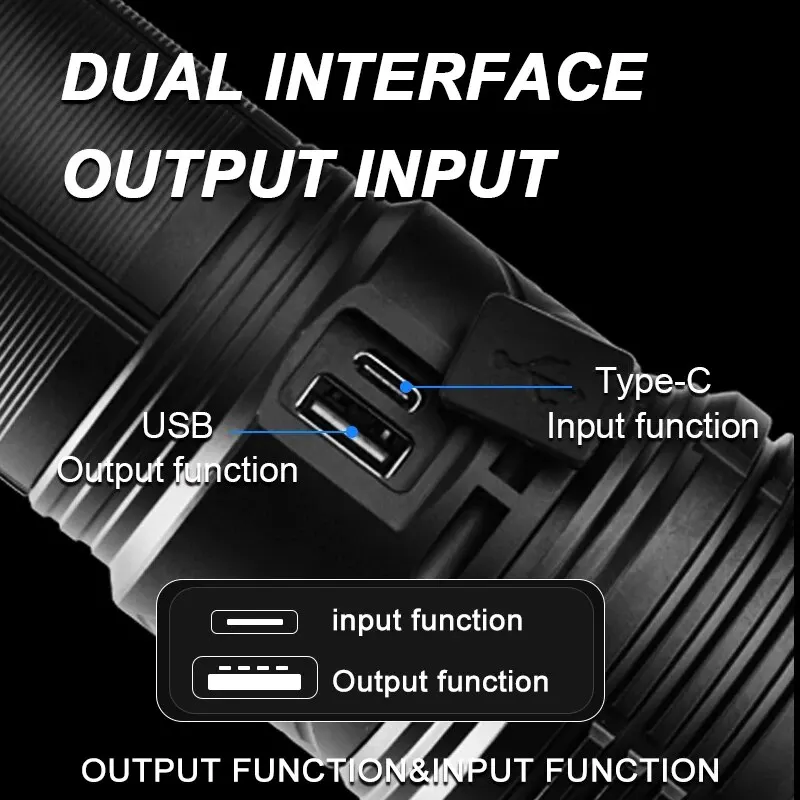 고출력 전술 충전식 LED 줌 손전등, 장거리 매우 강력한 랜턴, USB 충전 램프 토치, 표시기 포함