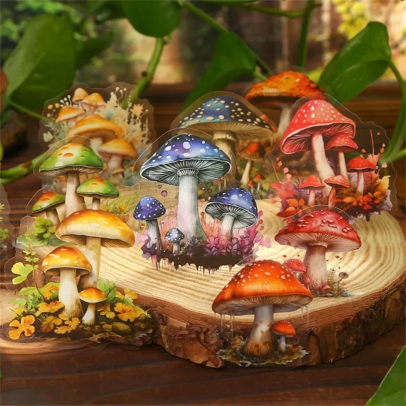 PET 스티커 버섯 병 레트로 버섯 핸드북 용품, 배경 소재 스티커, 스크랩북 136x100mm, 30 개