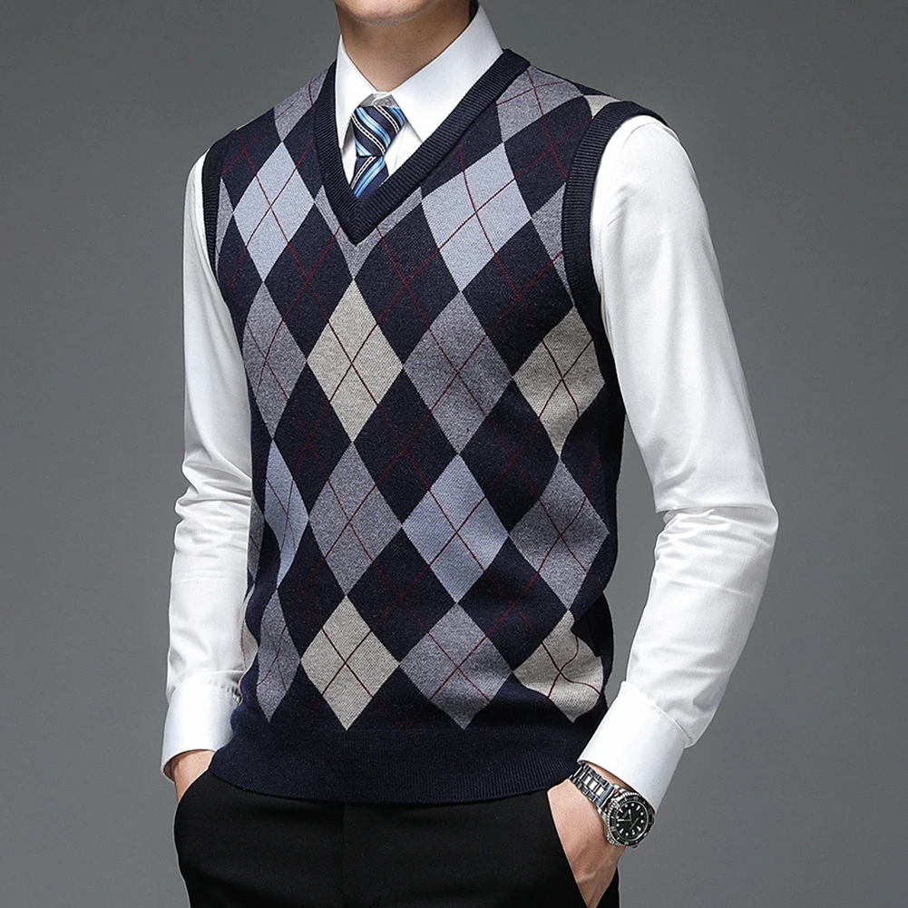 Sweater Top Knit Top Casual Men Plaid Sleeveless Slight Stretch Tank Top Affordable Brand New Widely Applicable
