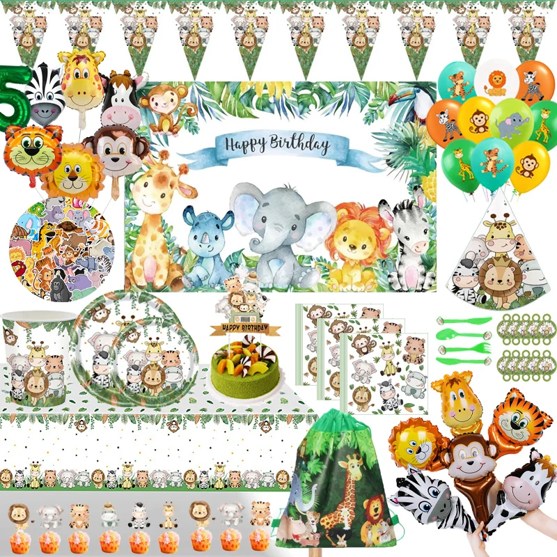 

Jungle Safari Disposable Tableware Baby Shower Cup Plate Tablecloth Balloon Birthday Party Decorations Kids Birthday Favor Gifts