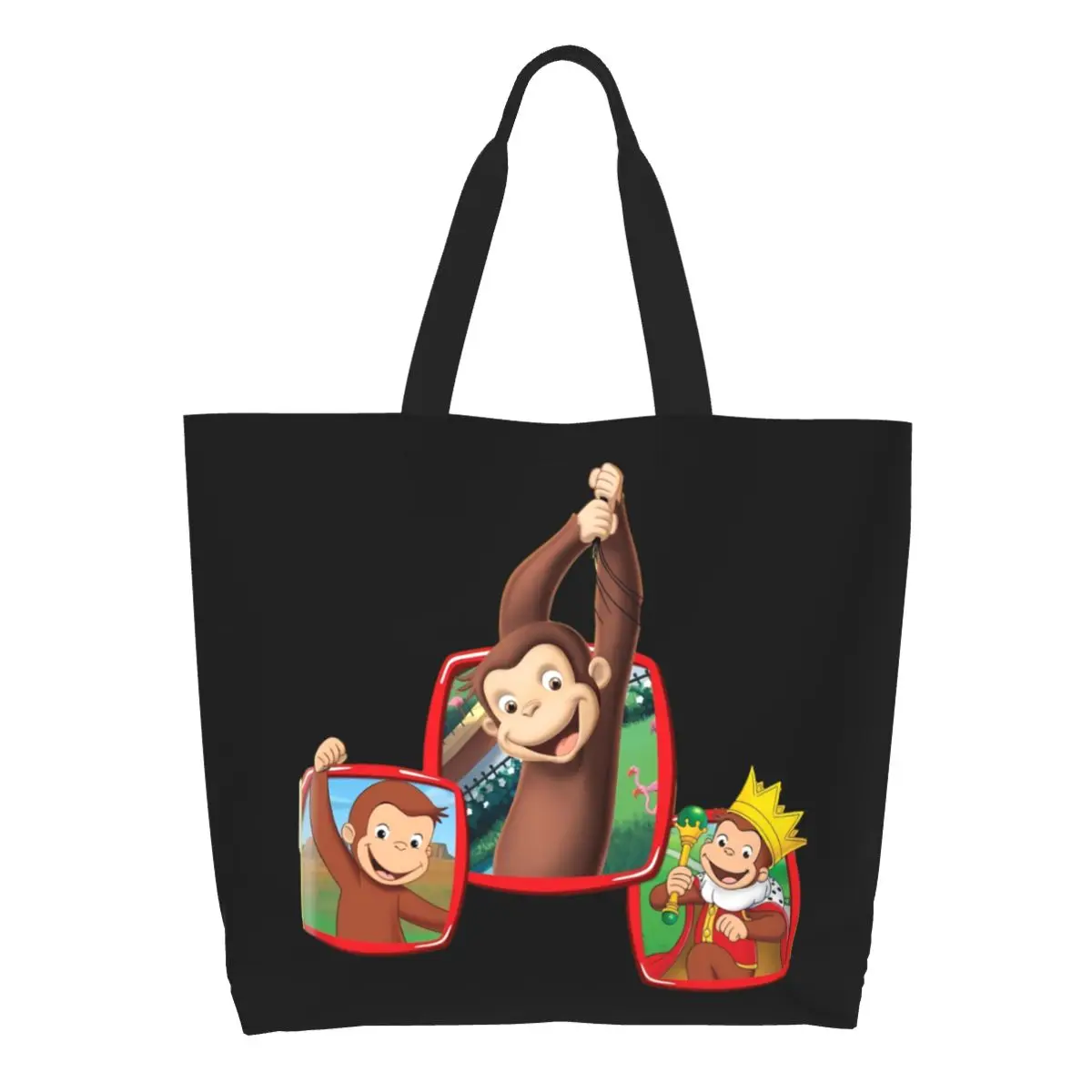 

Curious George Monkey Manga Grocery Shopping Tote Bag Women Cute Canvas Shopper Shoulder Bags Large Capacity Handbags