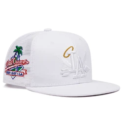 2024 Coconut Tree Embroidery Snapback - Men's Versatile Casual Hat - Adjustable (White Mesh)