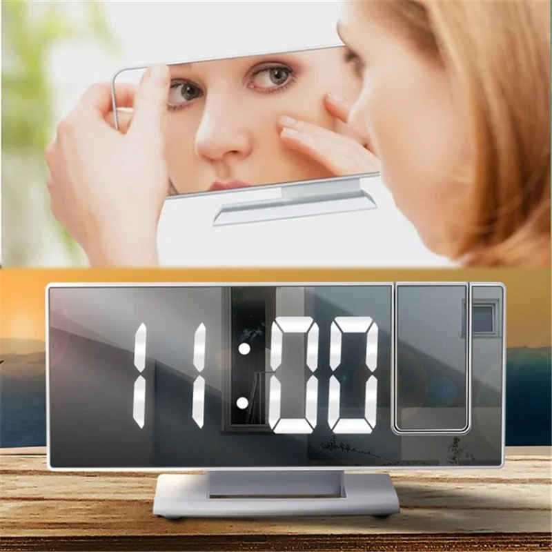 Réveil Projecteur Honseadek - Horloge Numérique Avec Projection Au Plafond, Température, USB - Blanc - 12