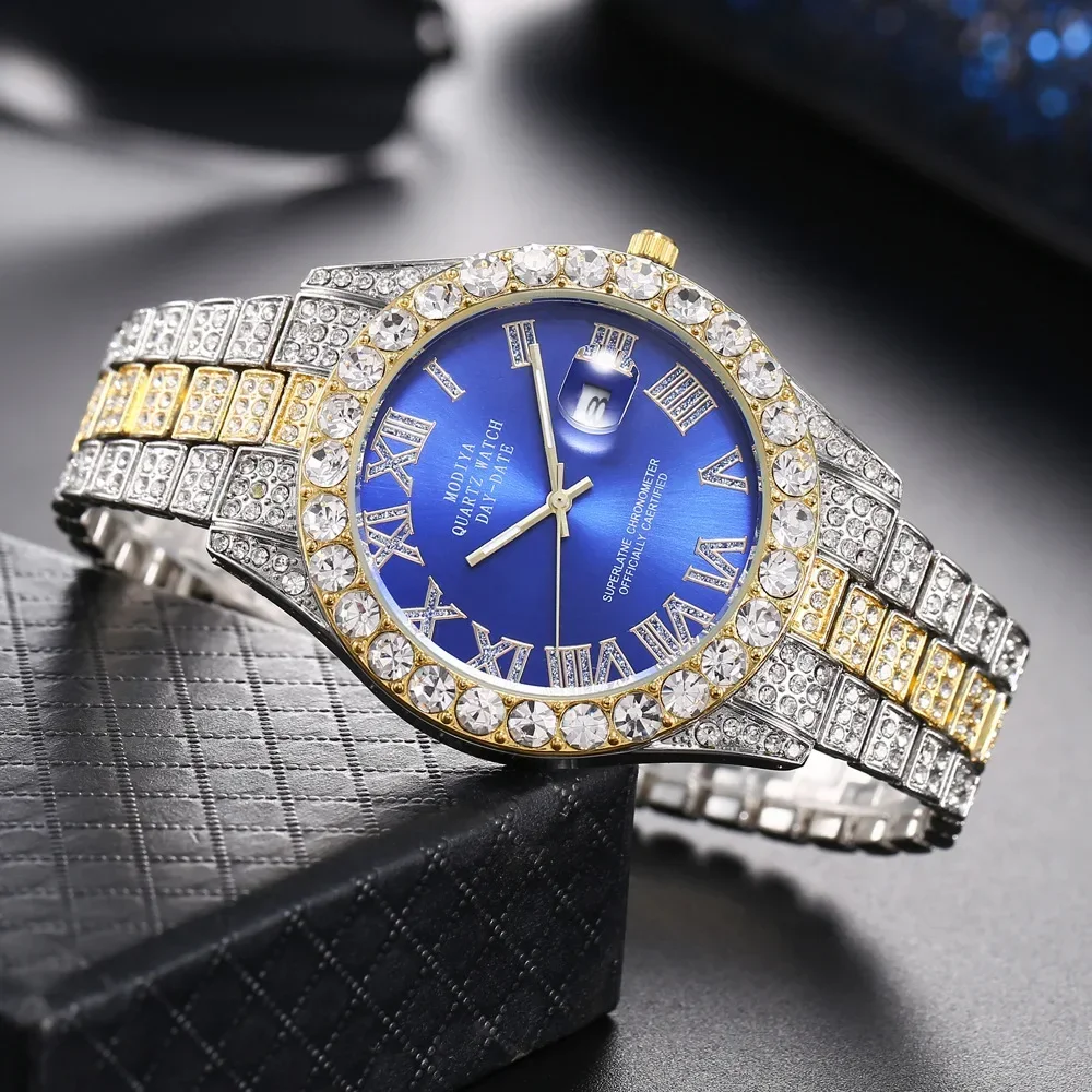 Hip Hop Iced Out Men Watch Luxury Rhinestone Quartz Watches Round Clock Unisex Wrist Watch Gift For Boyfriend Relogio Feminino 3