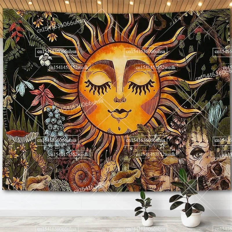 

Psychedelic Magic Vintage Tarot Mushroom Tapestry Sun and Moon Tapestry Hippie Trippy Butterfly Tapestrys Aesthetic Wall Decor