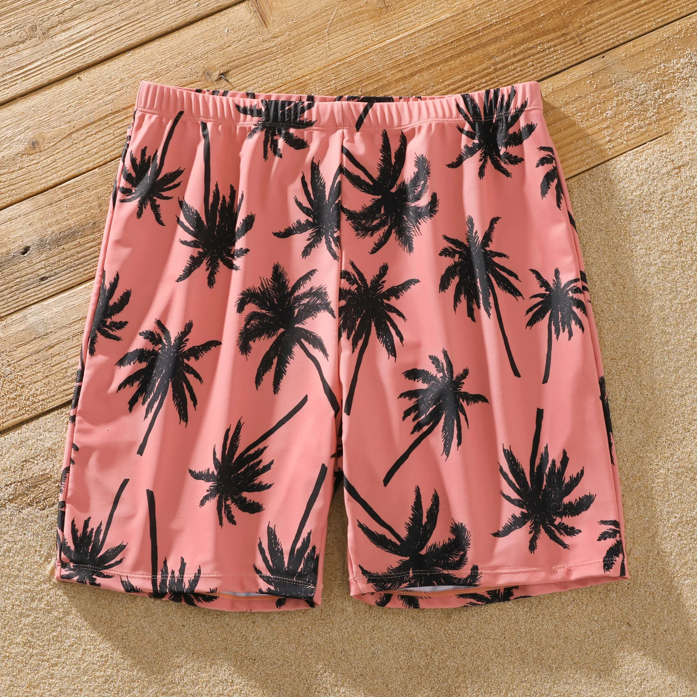 PatPat Family Matching Swimsuit All Over Coconut Tree Print Pink Swim Trunks Shorts and Spaghetti Strap One-Piece Swimsuit 6