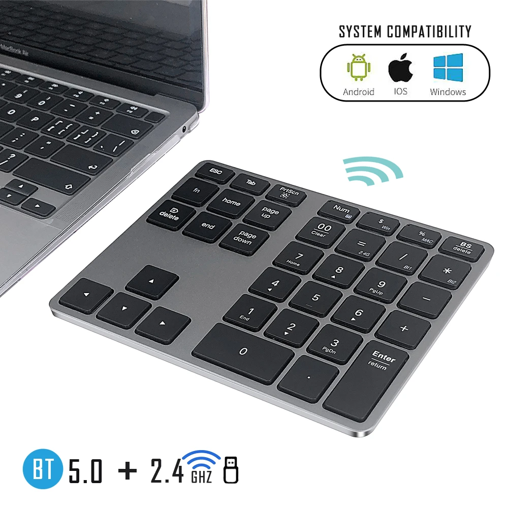 Aluminium Wireless Numeriek Toetsenbord, 2.4G Nummer Pad Toetsen Financial Accounting Oplaadbare Nummer Toetsenbord Voor Laptop Pc| | - AliExpress
