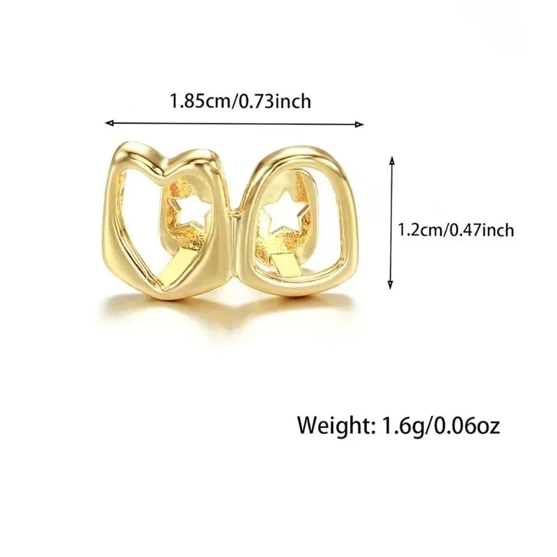 Goldene Grillz Zahnschmuck-Set Kupfer mit Zirkon-Einlage Hohles Herz Täglich Tragbar Hip-Hop-Stil Valentinstagsgeschenk für Männer & Frauen – Detail 8
