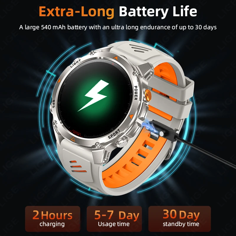 LIGE New Professional GPS Sports Smart Watch Outdoor Ride Run GPS Track Watches 540mAh Compass Altimeter 3ATM Sport Bracelet Men