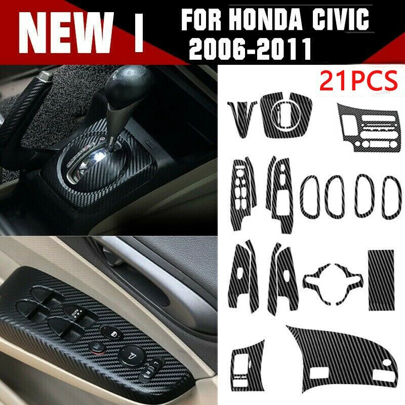 

Practical Durable High Quality Car Interior Decals For Honda Civic 2006-2011 Glossy Kit Interior Wrap Trim 1 Set