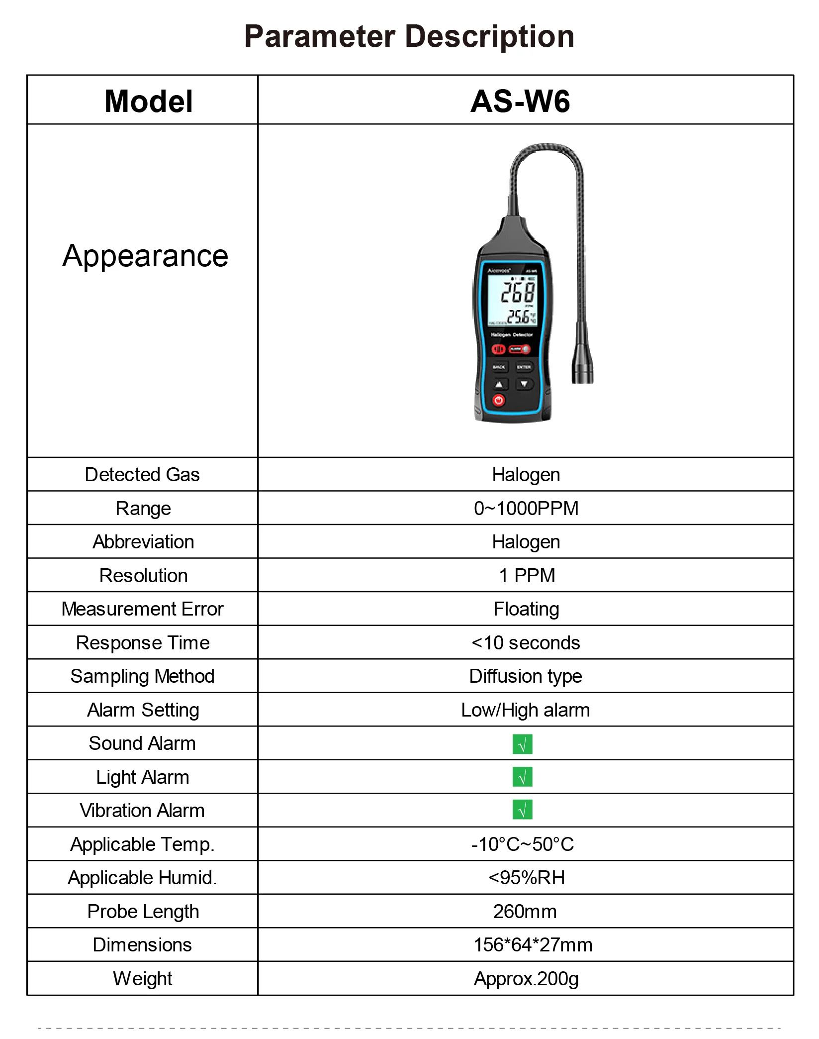 Halogen Leak Detector W6 AS-W6 Refrigerant Gas Sniffer HVAC Freon R134a Detector