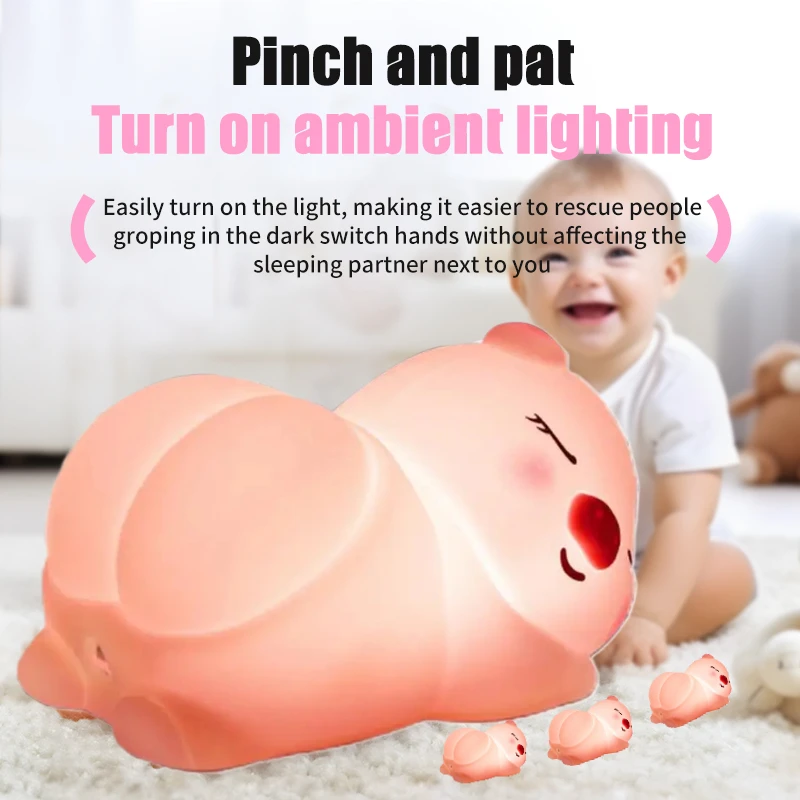 Touch Cure Pig Fart Usb Night Lights Lightings Fixtures Small Lamps Bedroom Led Usb C Rechargeable Pet Pinch And Pat Nightlight