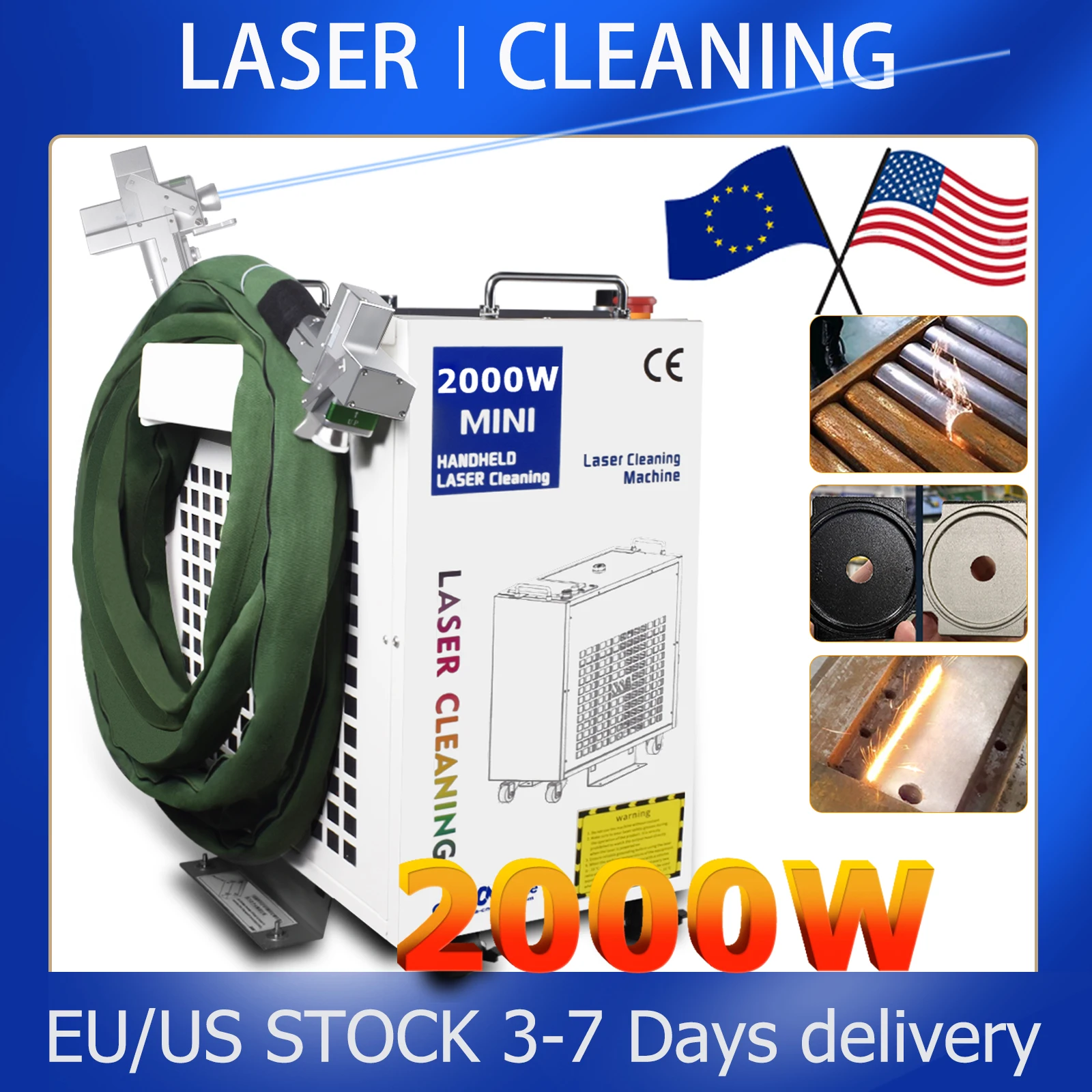 2000W Cleaning Machine Fiber Laser 1500W Industrial Rust Removal Cleaning Oil Paint for Metal Cleaning Width 300MM