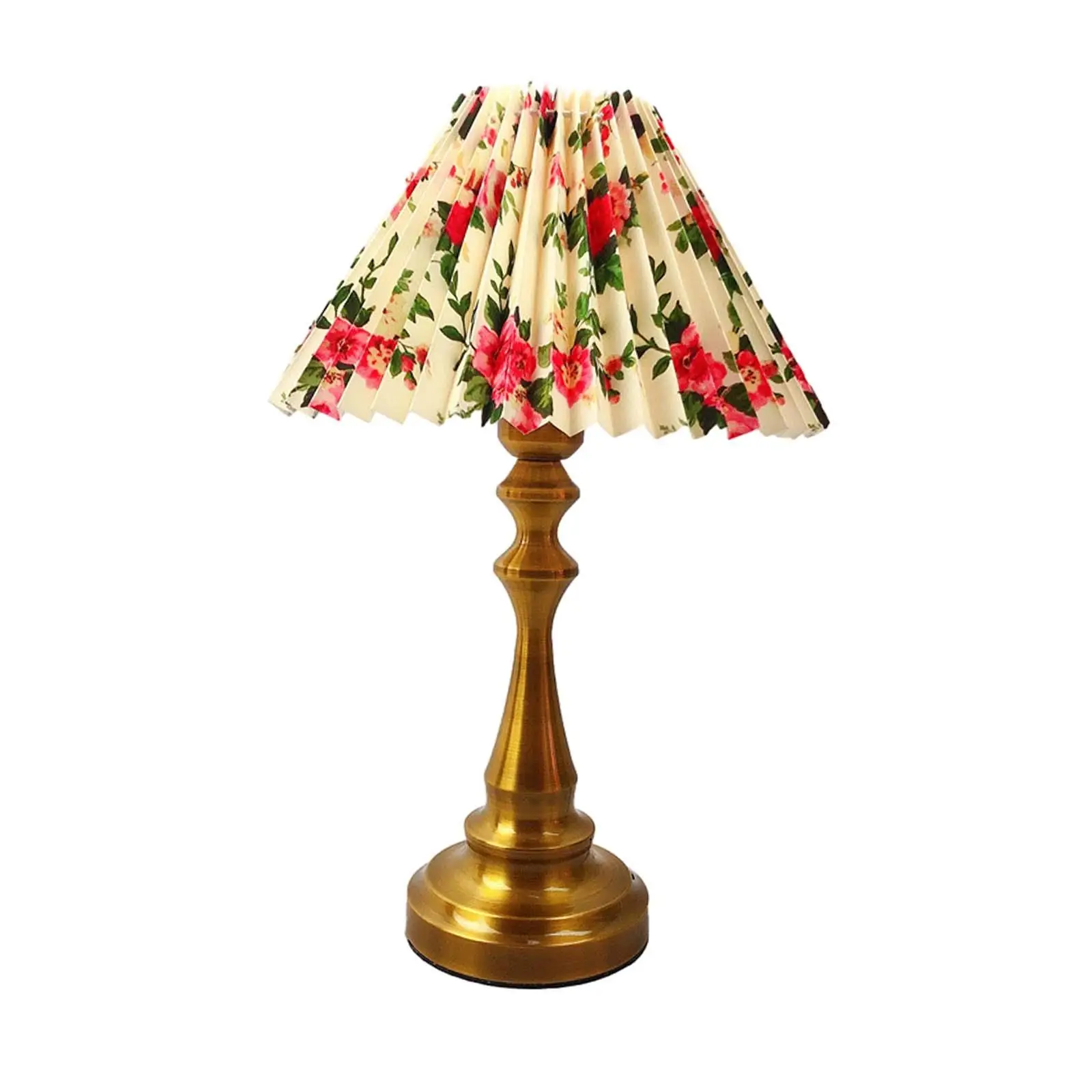 Night Table Lamp, Pleated Shade, Desk Lamp, Decorative Night Light, Round Metal