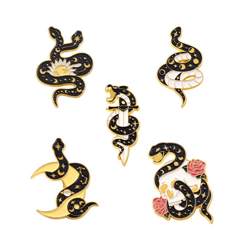 3-6 Pcs/Set Goth Halloween Enamel Pins Ghost Black Cat Moth Witch Punk Brooches Horror Snake Badges Lapel Skeleton Jewelry Gifts