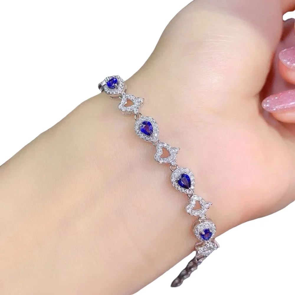 

KJJEAXCMY 925 Pure Silver Natural High Grade Sapphire Gemstone Women's New Bracelet Girl's Party Birthday Christmas Gift