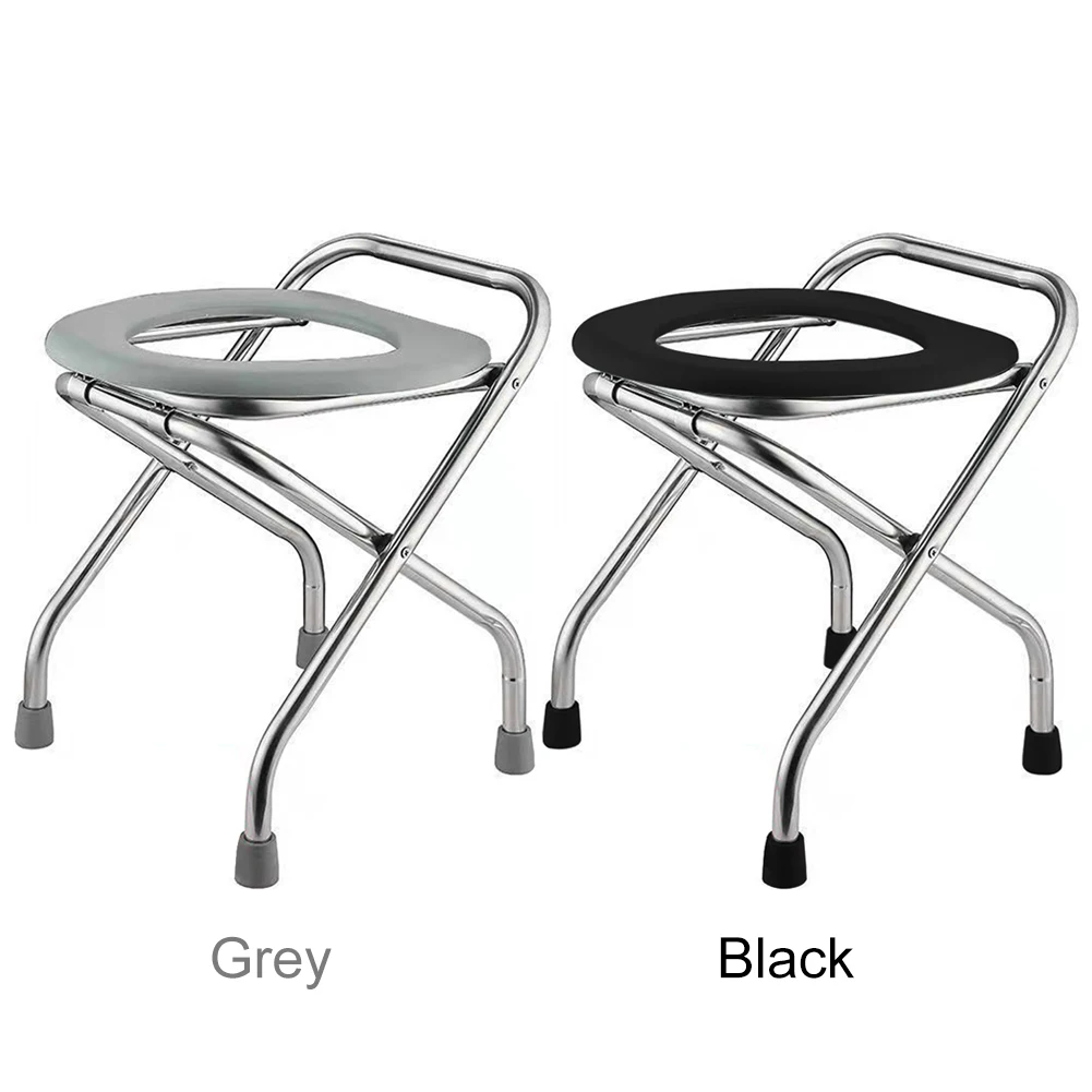 Portable Camping Toilet Foldable Folding Toilet Stainless Steel Elderly Toilet Stool Pregnant Woman Toilet Stool for Camping/Car 5