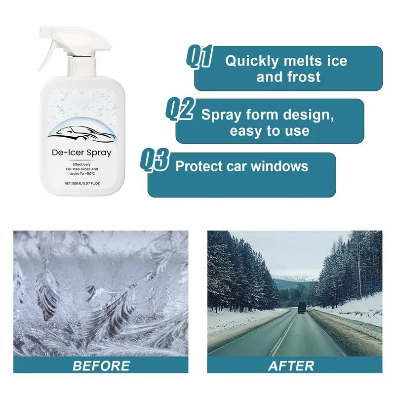 Windshield Deicer Spray Ice Melt Spray Agent Window Defroster 150ml Windshield Glass Defroster Snow Melting And Deicing Agent