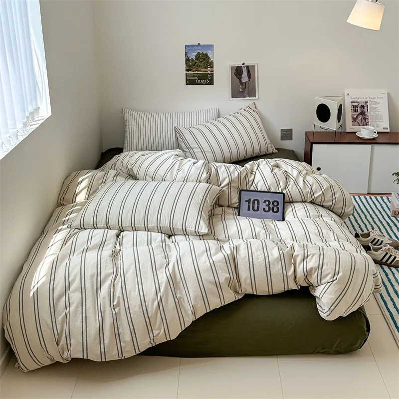 Popxstar Korean Style Black Letter Bedding Set Bed Flat Sheet Pillowcase Fashion Duvet Cover Set Kid Adult Queen Full Twin Size Bed Cover