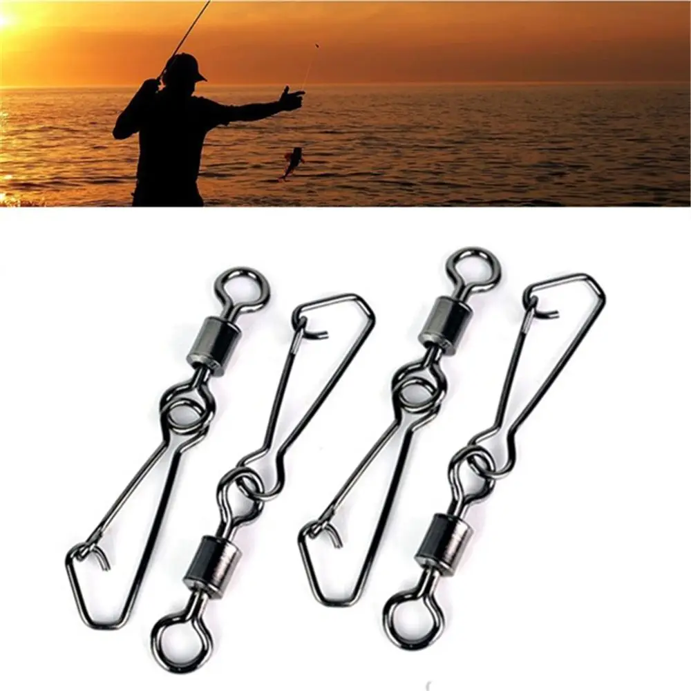 

Fishing Tools Metal Rolling Swivel Interlock with Hooked Snap Connector Swivels Fishing Bearing Tackle